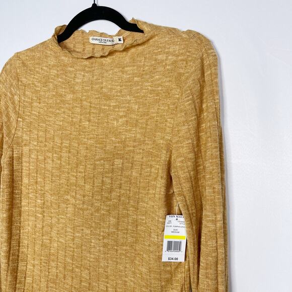 New Chance or Fate Medium Pumpkin Spice Orange Mock Neck Long Sleeve Ribbed Top - Picture 3 of 9